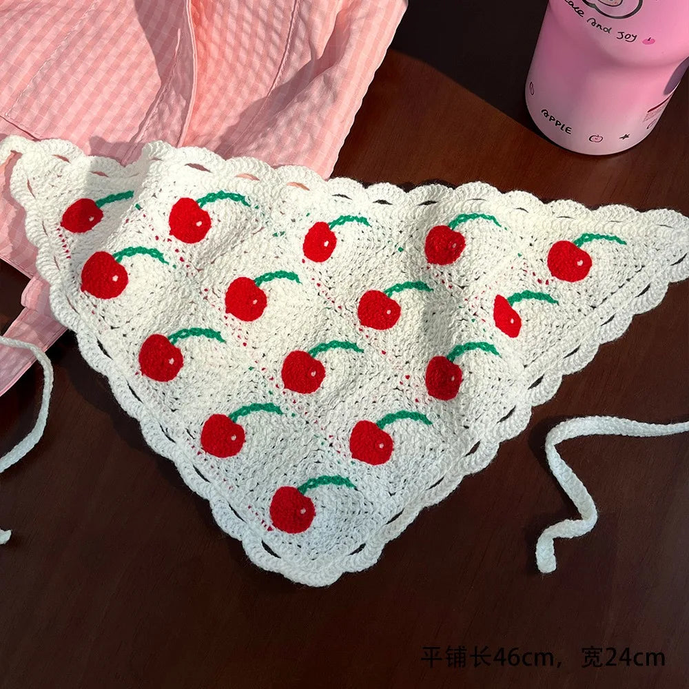 Elegant French Knitted Headband Retro Strawberry Women Hair Scarf Bohemian Pastoral Triangle Turban Beach Headwear Qme Style 4