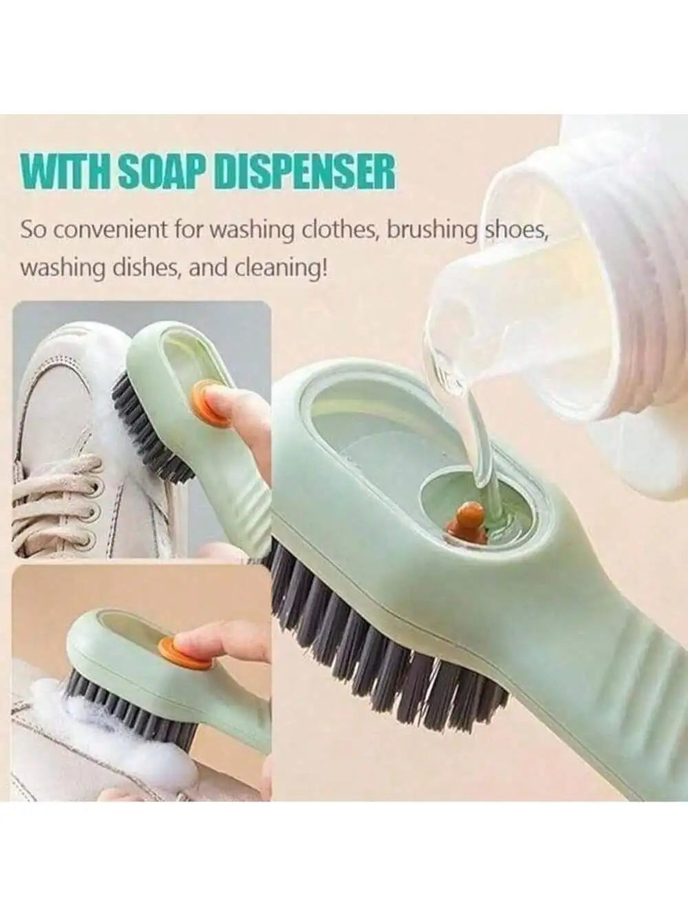 Easy-to-use White PP Multi-functional Shoe Brush Press-type Built-in Qme