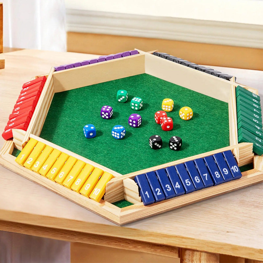 Shut The Box Game Wooden 6-sided Wood Math Toy Board Entertainment Game for Outdoor Party Gathering School Travel Teens Adults Qme