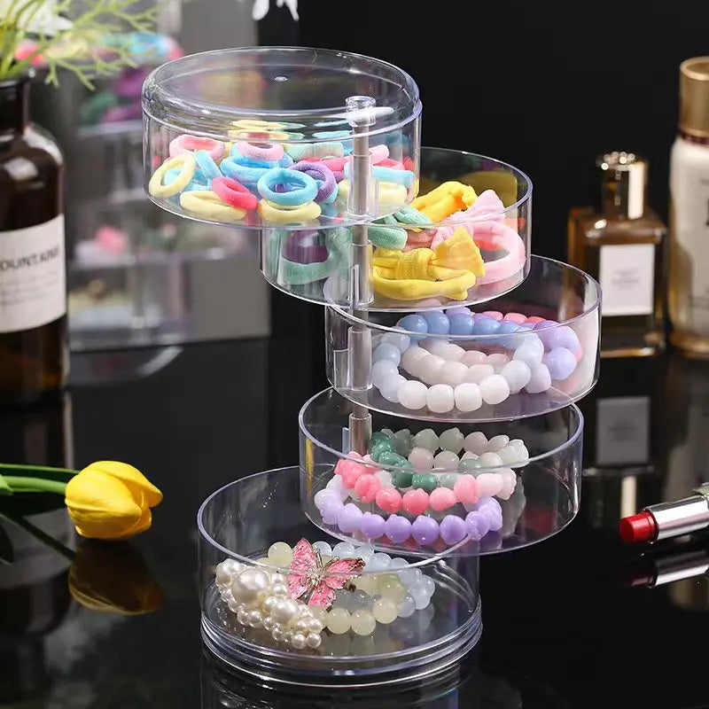 Rotating Jewelry Storage Box For Makeup Storage Rack Bracelet Earring Round Plastic Organizer Box Holder Display Rack With Cover Qme 5 layers