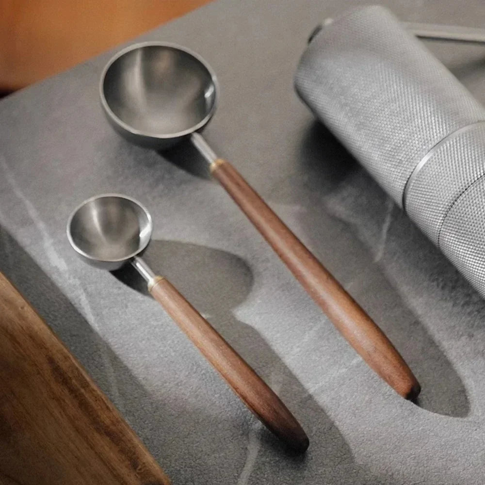 Wooden Handle Stainless Steel Coffee Scoop Tablespoon Measuring Spoon Qme