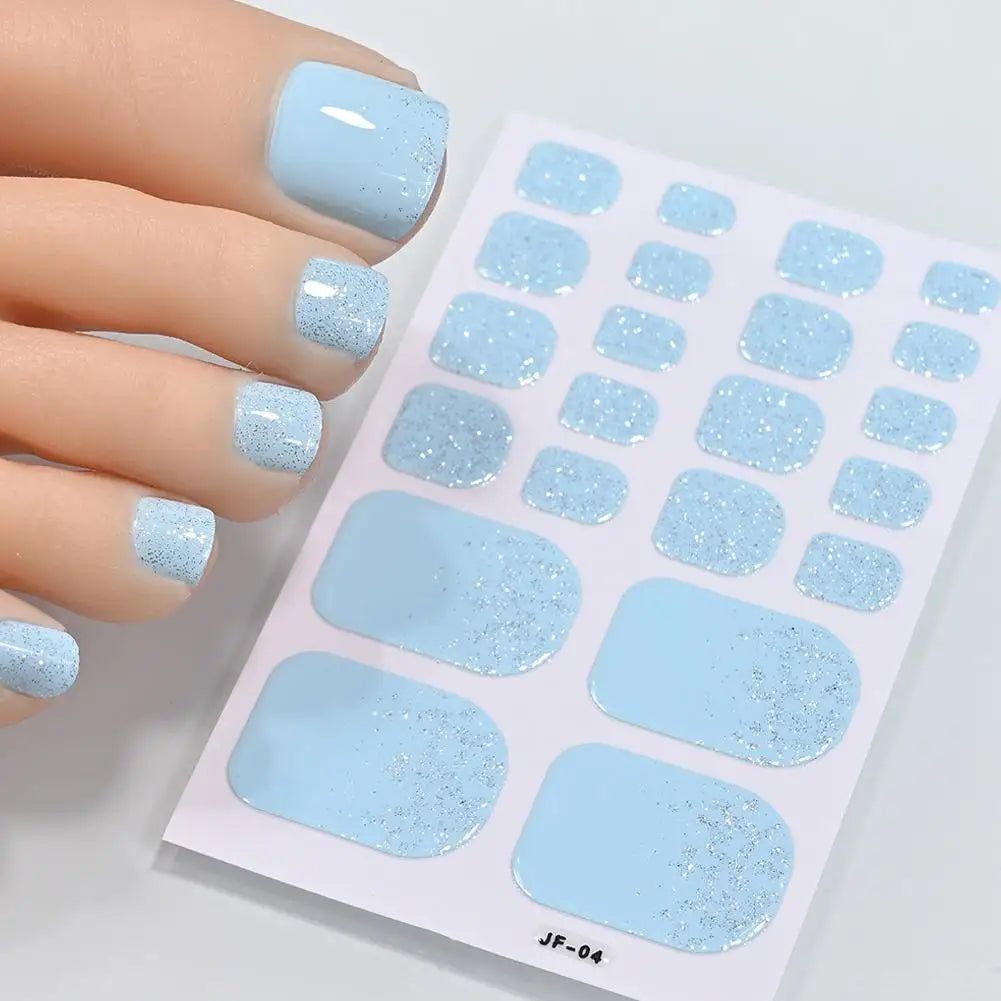 22Tips French Black Baking-free Toe Nail Stickers With Toenail Polish Patch Cover Decal Full Wraps Nail Glitter Art Long-La Y8P7 Qme