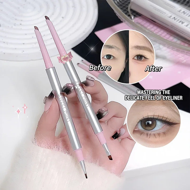 2-in-1 Eyeliner Pencil with Brush, Ultra Fine Tip Gel Eyeliner, Smudge-Proof Long Lasting, Black Brown Waterproof Natural Makeup Qme