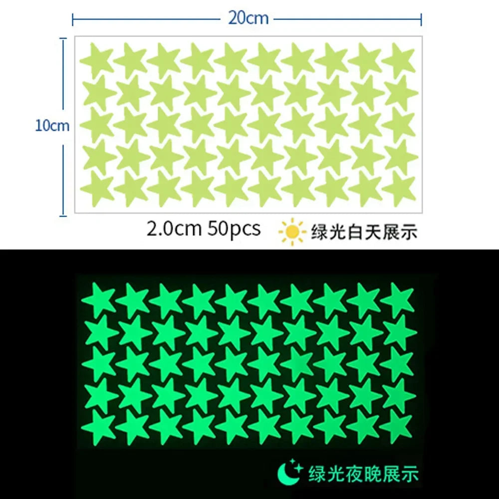 Luminous Wall Stickers Kids Rooms Dots Stars Ceiling Decals Glowing Qme 2CM 50 stars