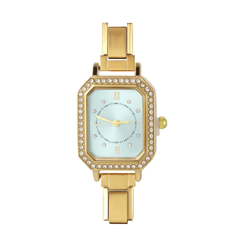Y2K Colored Dial Fashion Women's Stainless Steel Zircon Square Watch