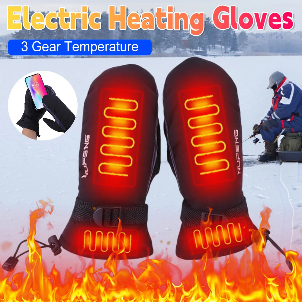 Hand Warmer Gloves USB Charging Electric Heated Gloves Waterproof 3 Gear Temperature Winter Gloves for Climbing Hiking Cycling ﻿ Qme