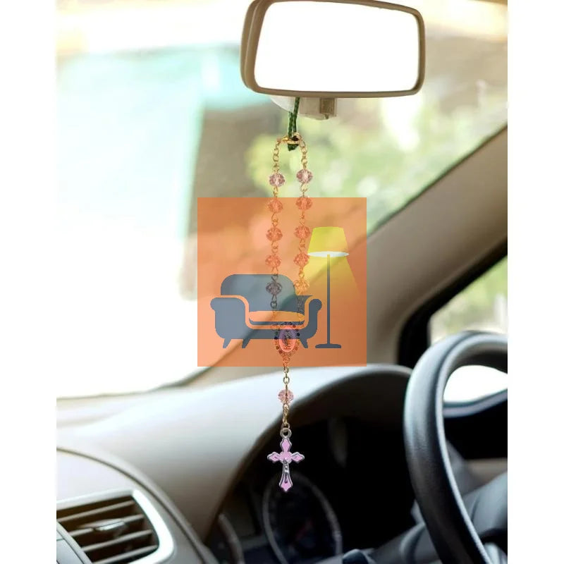 1Pcs Auto Interior Ornament Rosary Cross Pendant Steering Wheel Charm Religious Decor Christian Hanging Dashboard Accessory Qme