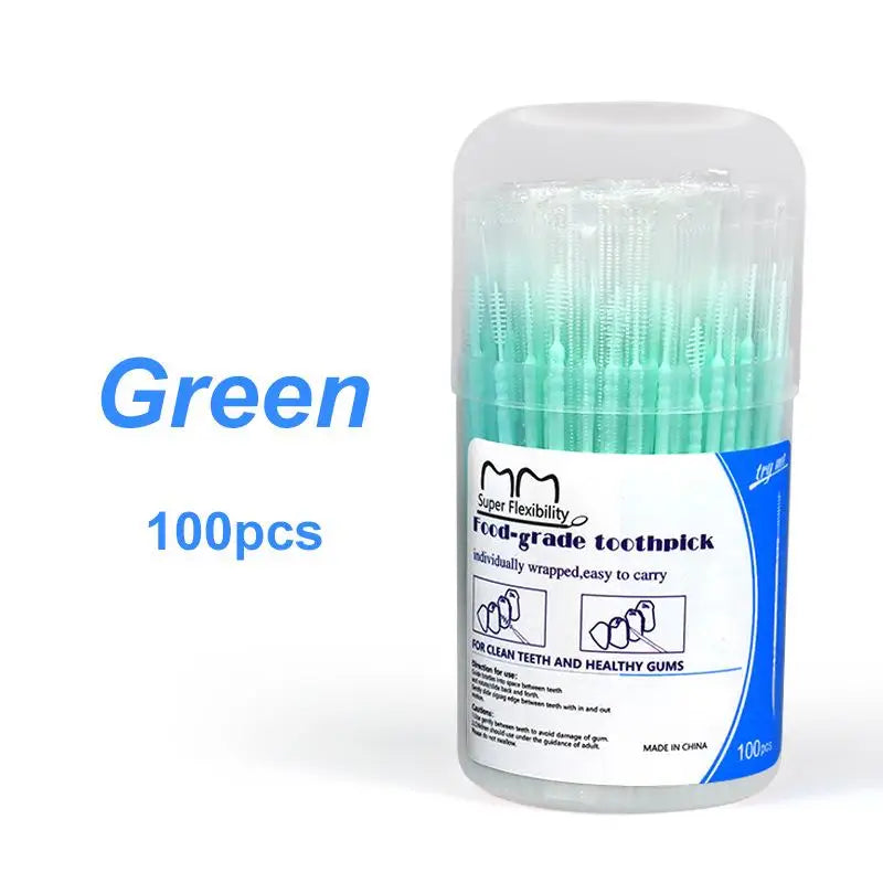 Box Independent Packaging Toothpick Double-ended Interdental Brush Qme Green