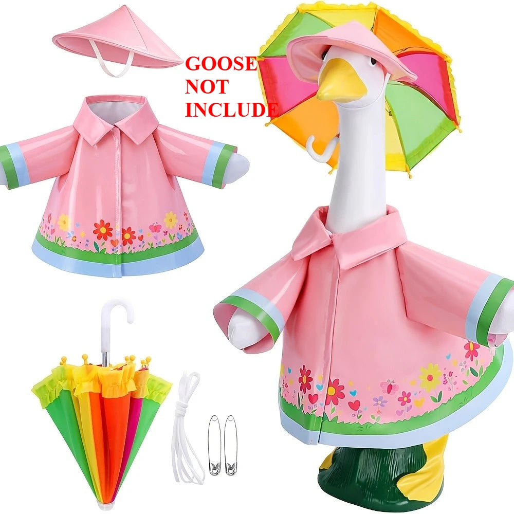 3 Pcs/Set Raincoat Porch Goose Outfits Summer Lawn Goose Statue Raincoat Costume Yard Goose Clothes Raincoats Umbrella Hat Qme 3pcs Pink