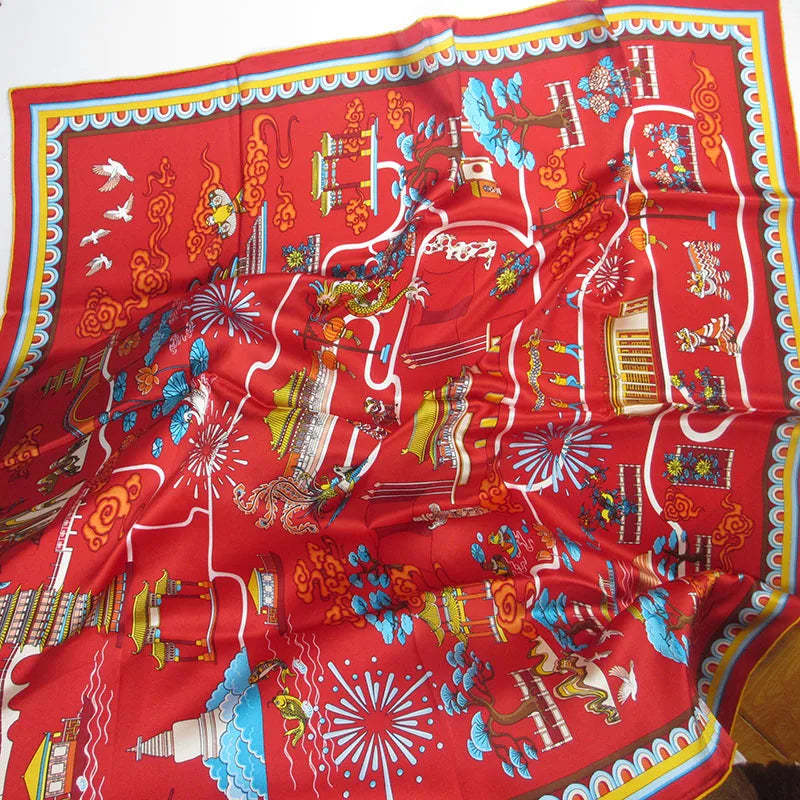 90x90cm Square Pure Silk Scarf Women Designer Print Bandana Head Qme