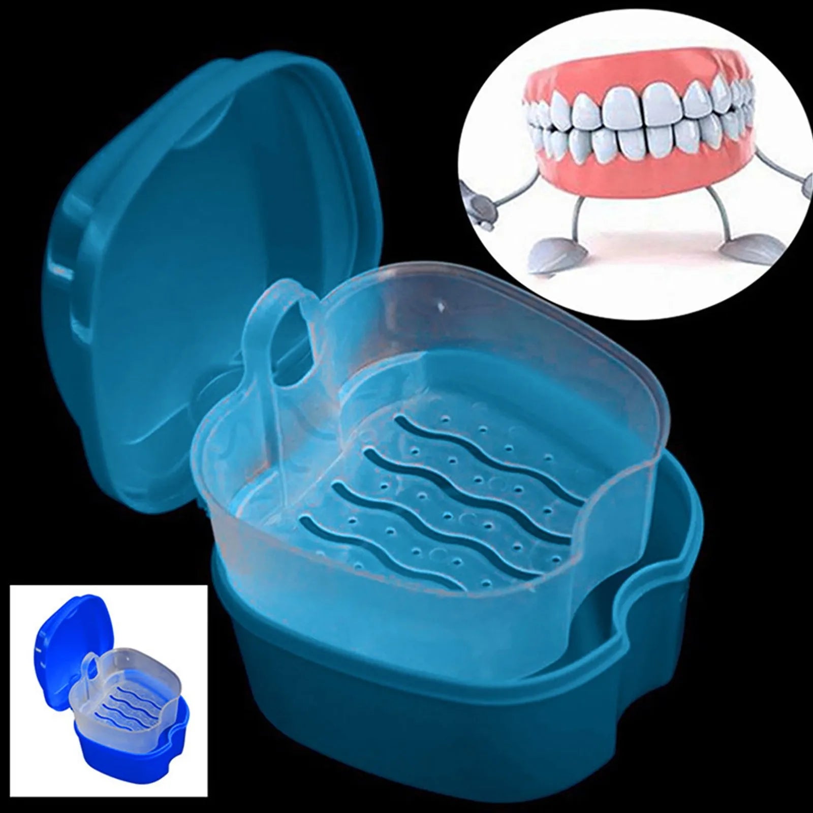 Plastic Denture Bath Box Organizer False Teeth Storage Box with Hanging Net Container Cleaning Artificial Teeth Cases Qme