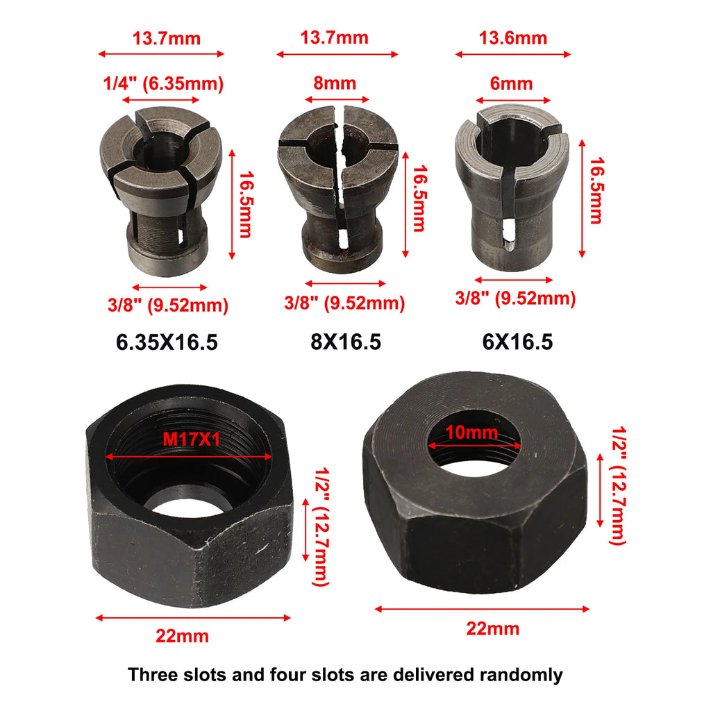 8mm 6.35mm 6mm Collet Chuck Adapter With M17 Nut Engraving Trimming Machine Router Collet Chuck Adapter Milling Cutter Access Qme