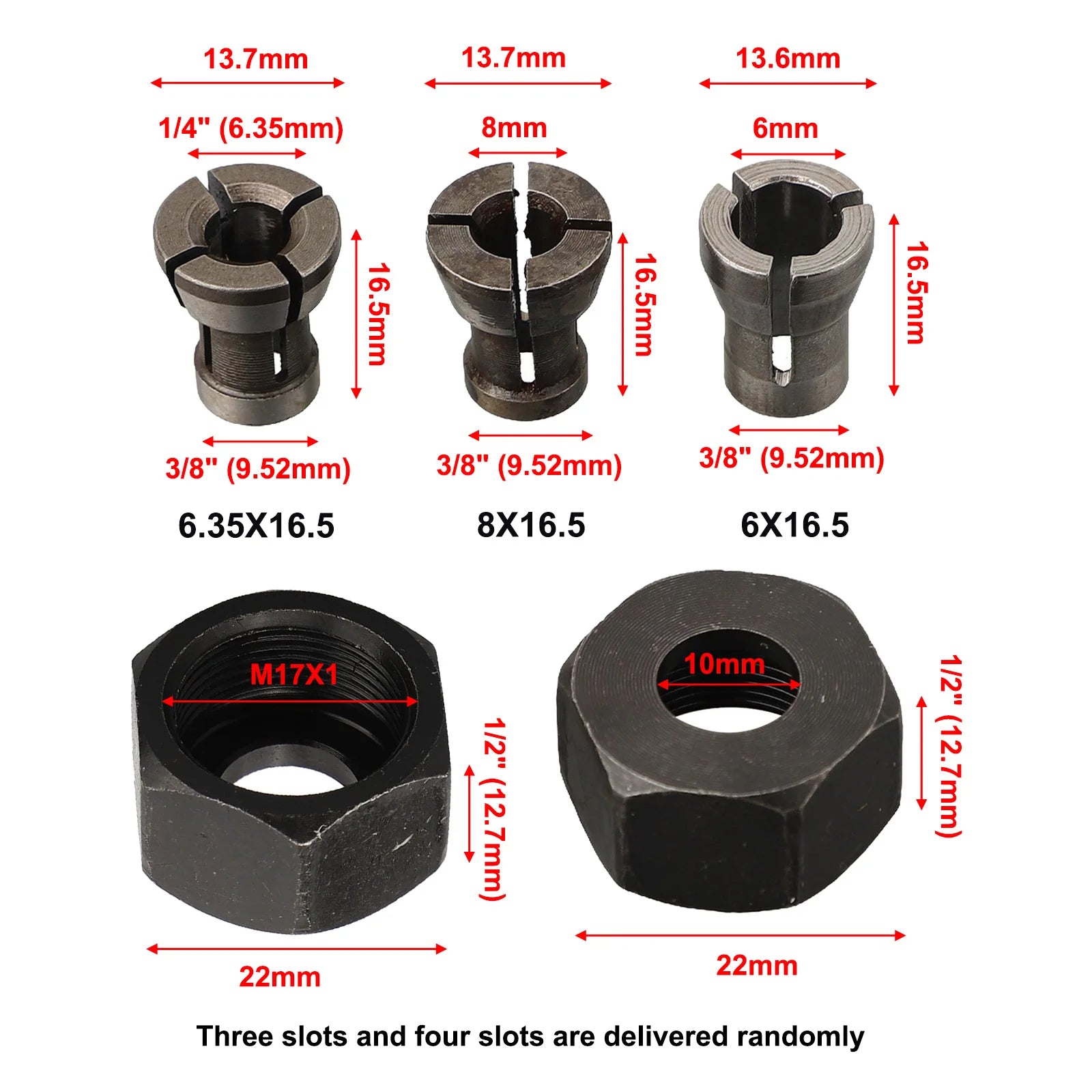 8mm 6.35mm 6mm Collet Chuck Adapter With M17 Nut Engraving Trimming Machine Router Collet Chuck Adapter Milling Cutter Access Qme