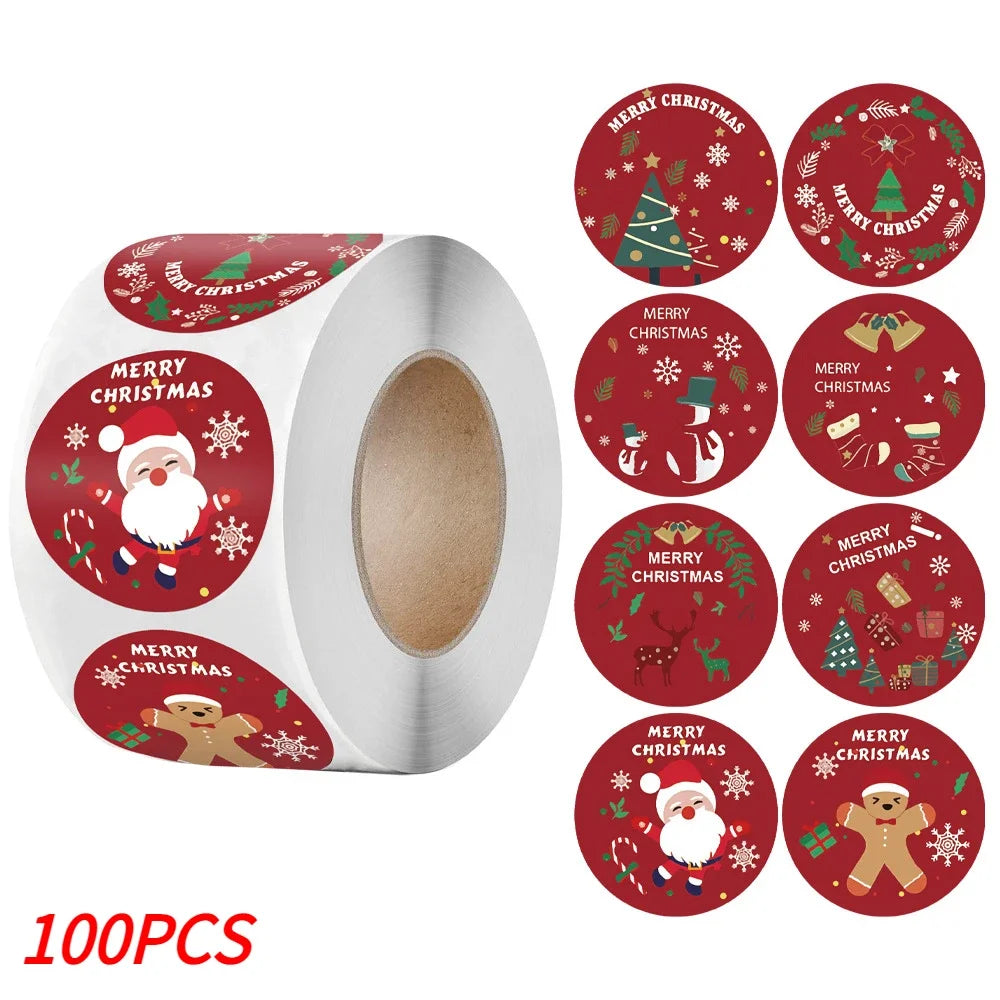 Merry Christmas Stickers Self-adhesive Christmas Tree Santa Claus Seal Labels Holiday Stickers For Gift Sealing Christmas Decor Qme Type B-100pcs 2.5CM
