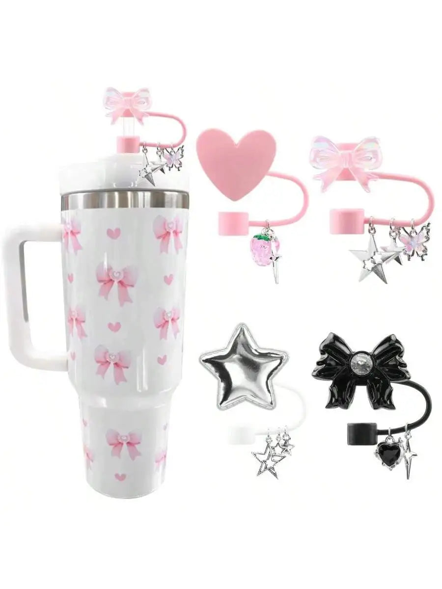 Cute Dust Cover Strawberry Star Pendant Straw Lid Compatible Stanley Qme