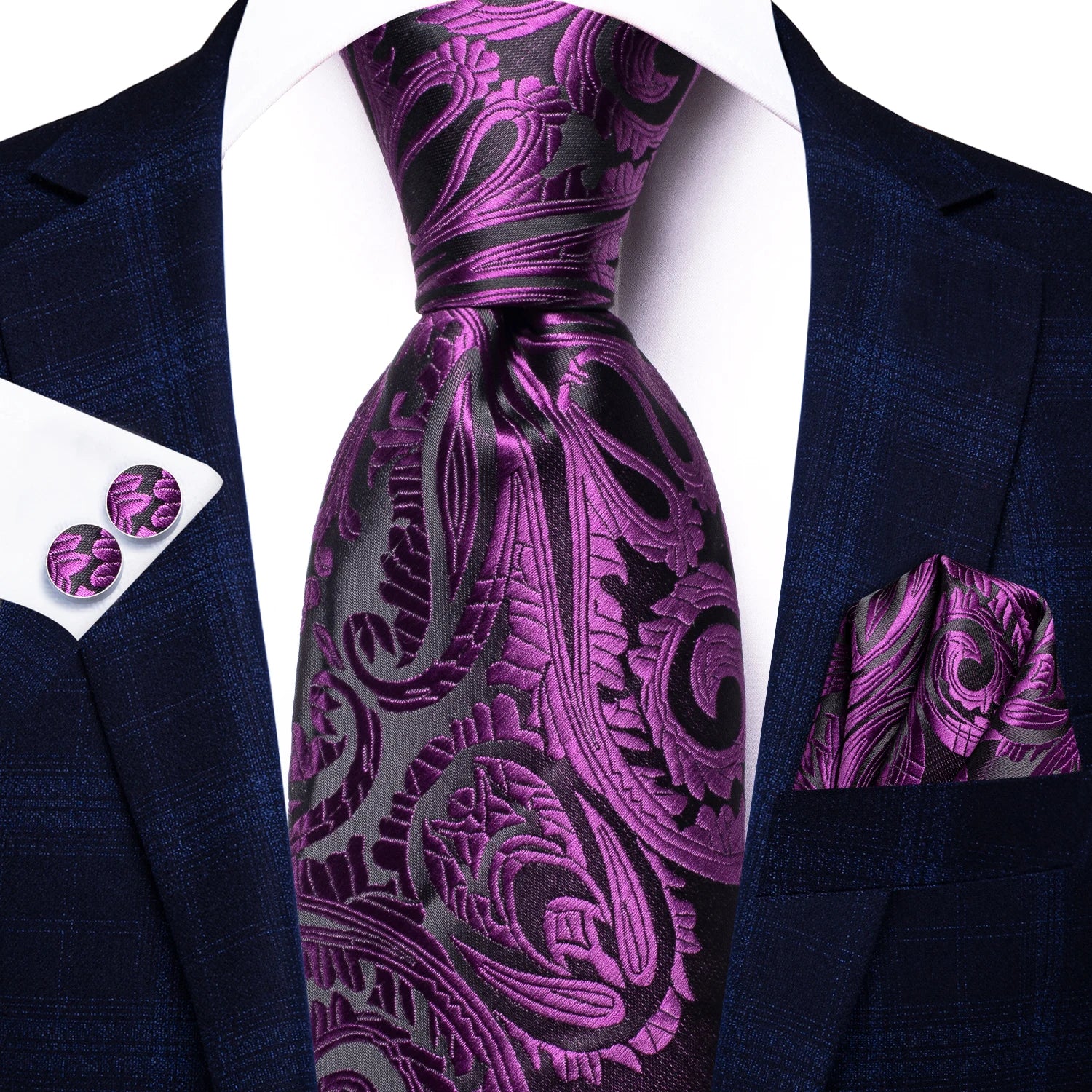 Hi-tie Light Purple Solid Silk Wedding Tie Men Hanky Cufflink Necktie Qme 3461