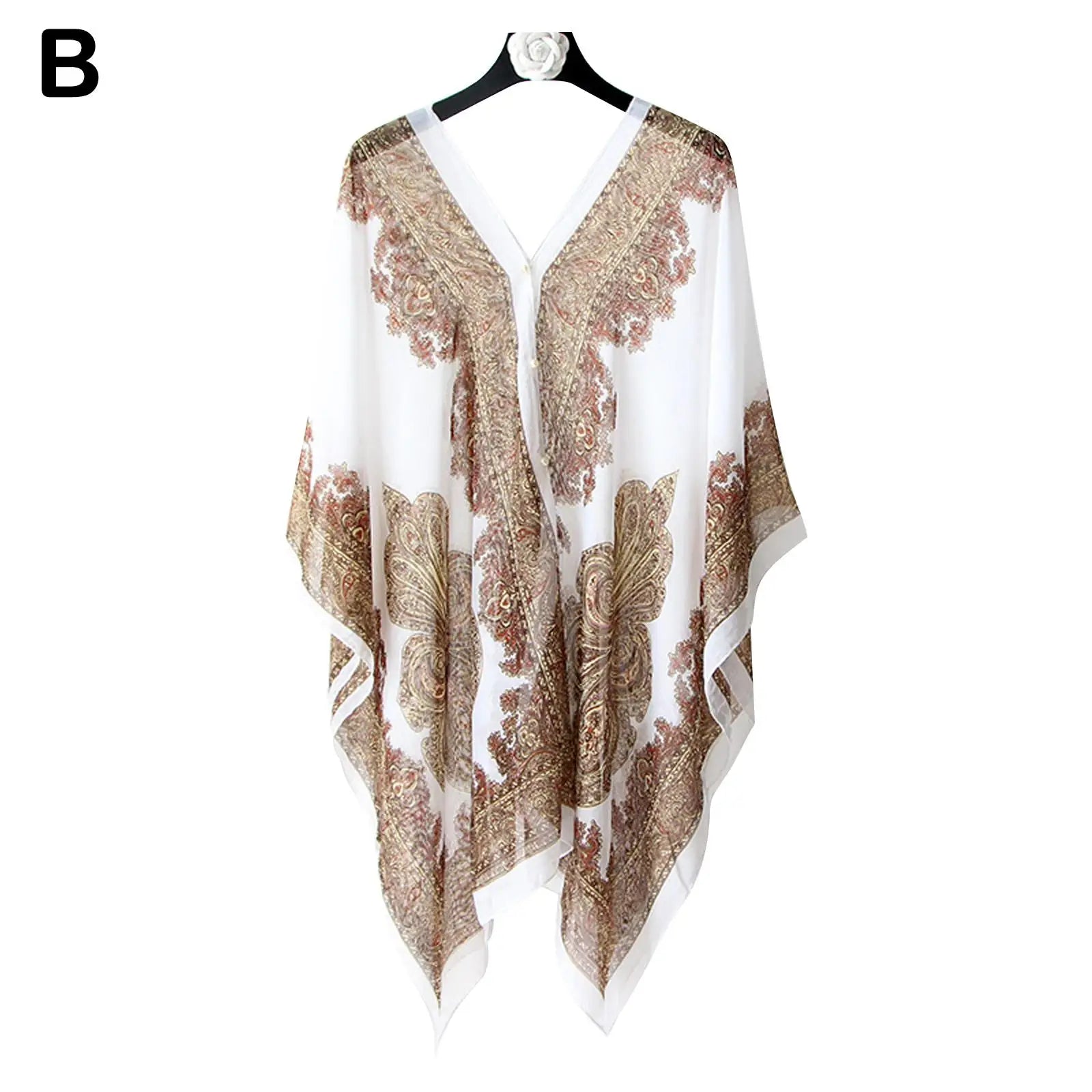 Woman Chiffon Blouse Fashion Women Scarf Shawl Printed Sunscreen Sun Protection Shawl Beach Shawl Soft Loose Bikini Cover Tops Qme white