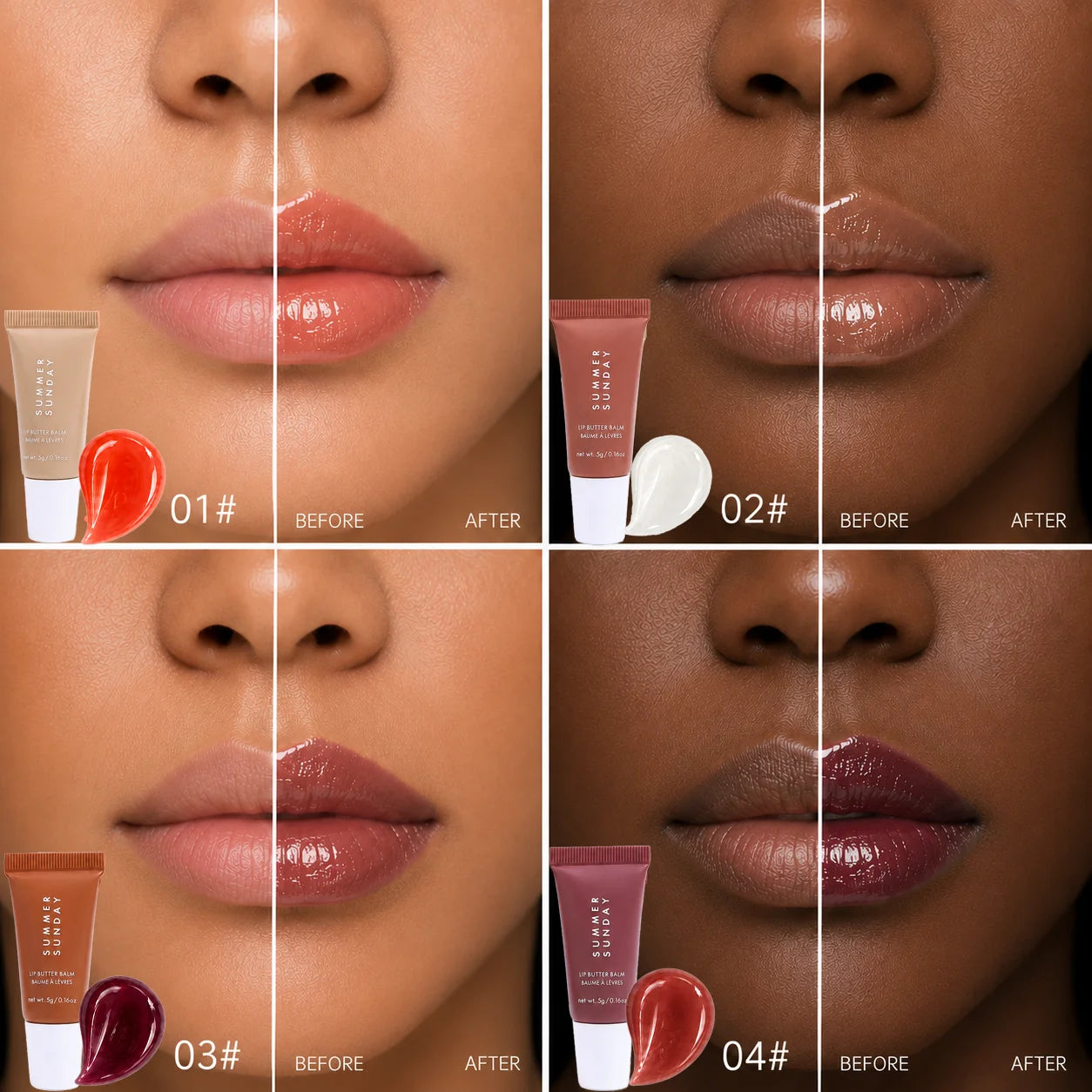 4PCS Lip Gloss Set Long Lasting Waterproof High Pigment Non-Sticky Lip Tint Kit Daily Wear Makeup Gift， Set Dewy Finish Moistur Qme