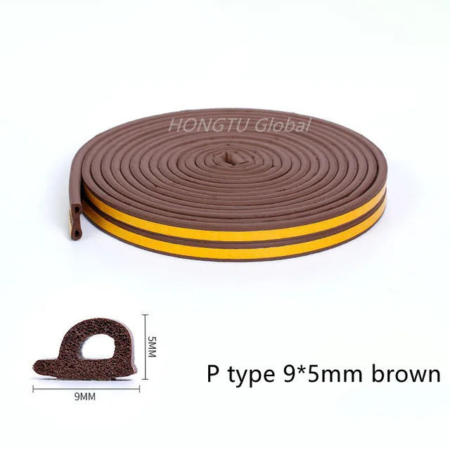 Rubber Foam Window Door Seal Self Adhesive Windproof Tape Door Joint Filler Collision Avoidance Soundproof Sealing Strip Qme brown P Type 20 Meter