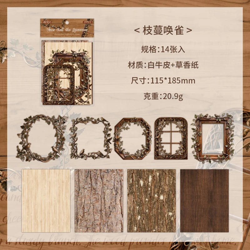 14 Sheets/Bag Vine Border Theme Herb Scented Paper, Notebook Journal for Scrapbook DIY Material, Card Decoration Background Qme 1