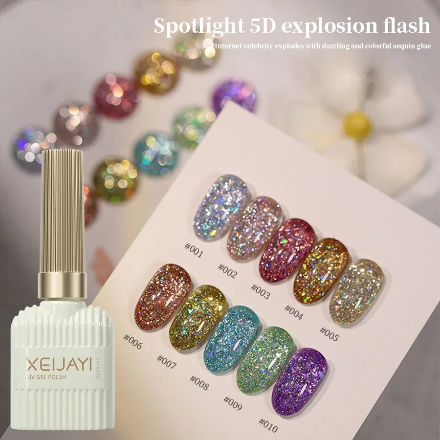 10 Colors Holographic Glitter Gel Nail Polish Spring Color Sparkling Sequins Soak Off Uv Led Varnish Nail Art Diy Qme