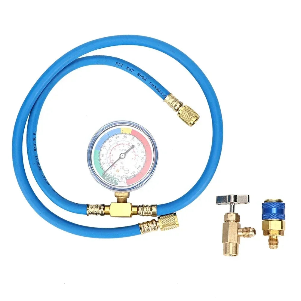 Refrigerant Charging Hose R134A with Gauge Automotive AC Refill Kit Compatible Gas Pressure Measuring Tool for Car Air Repair Qme