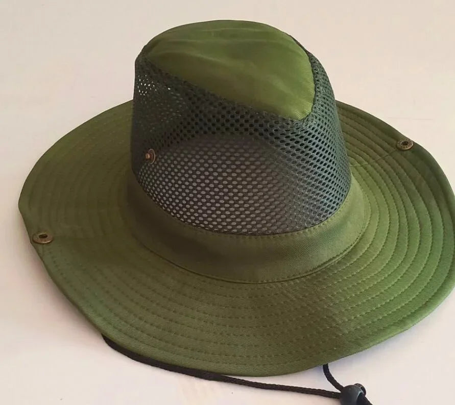 Men's Wide Brim Knight Sun Hat Monochrome Matte Outdoor Fisherman Cap Qme green
