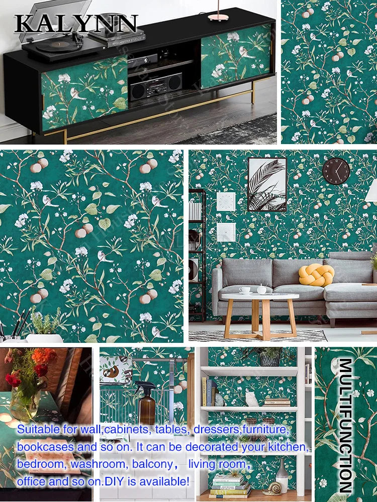 Green Floral Contact Paper Vinyl Peel Stick Wall Vintage Self Qme