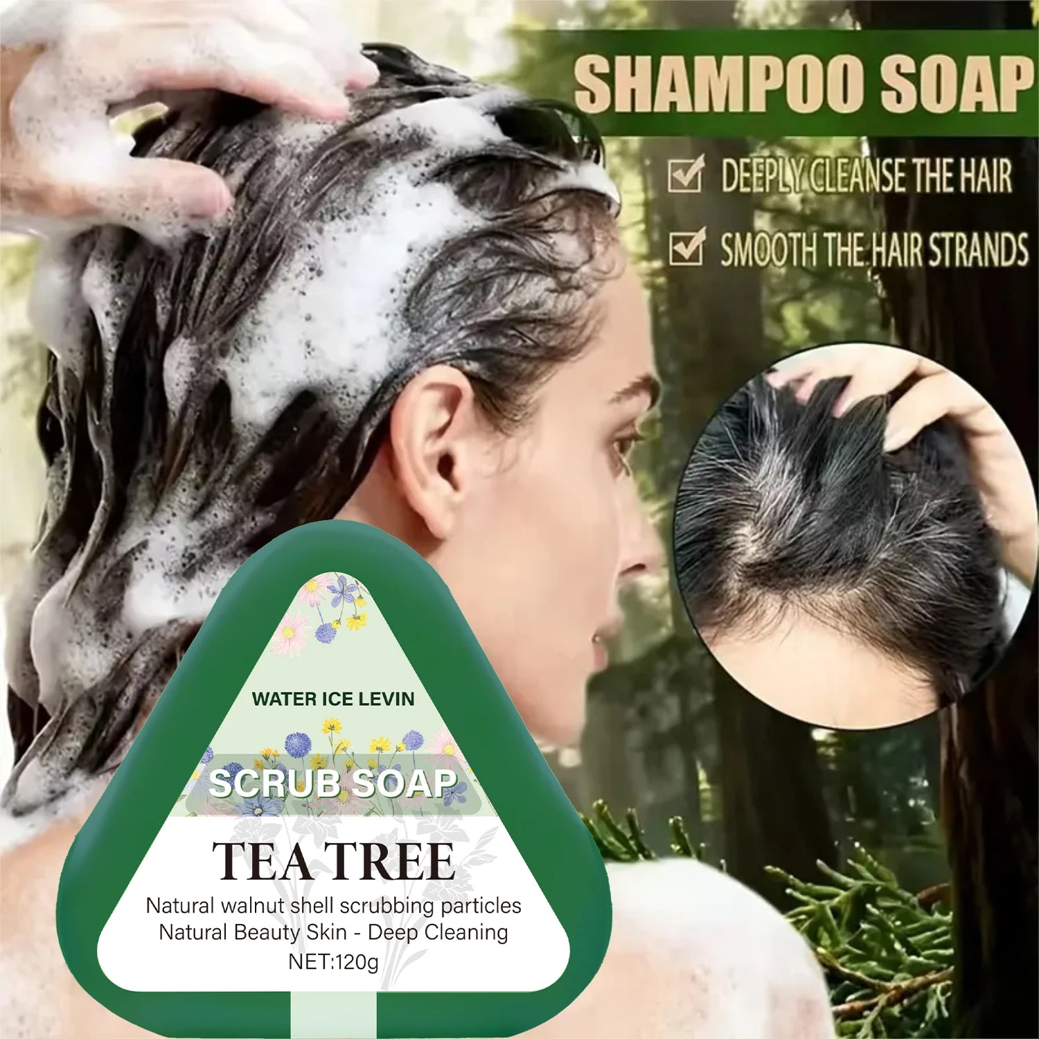 Tea Tree Scrub Soap with Natural Walnut Shell Particles for Deep Cleaning & Natural Beauty Skin Care. Qme