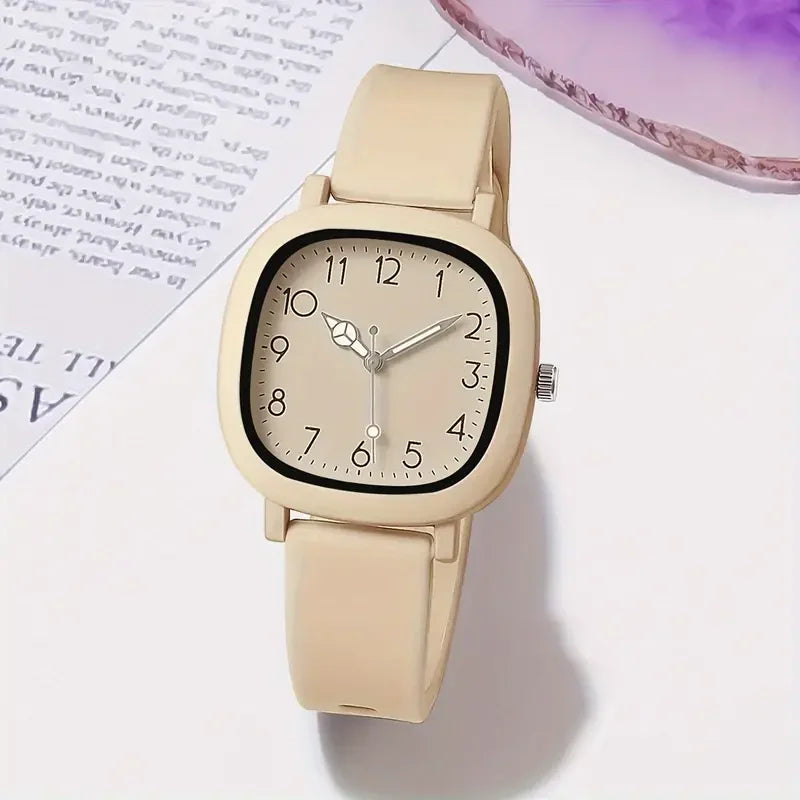 Candy Color Square Women Watch Casual Silicone Band Quartz Wristwatch 10 Colors Fashion Ladies Sports Clock Reloj Mujer No Box Qme khaki