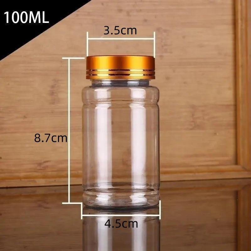 5pcs 200ml Plastic Bottle With Metal Cap Transparent Plastic Dried Fruit Bottle With Cap Empty Bottle Sealed Bottle Jar Qme 100ml Gold lid 5 pcs