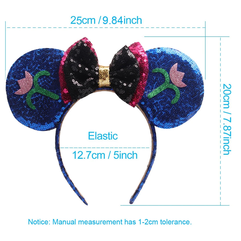 Frozen Mouse Ears Headband For Women 5''Polka Sequin Bow Hairband Halloween Christmas Festival Party Travel DIY Hair Accessory Qme