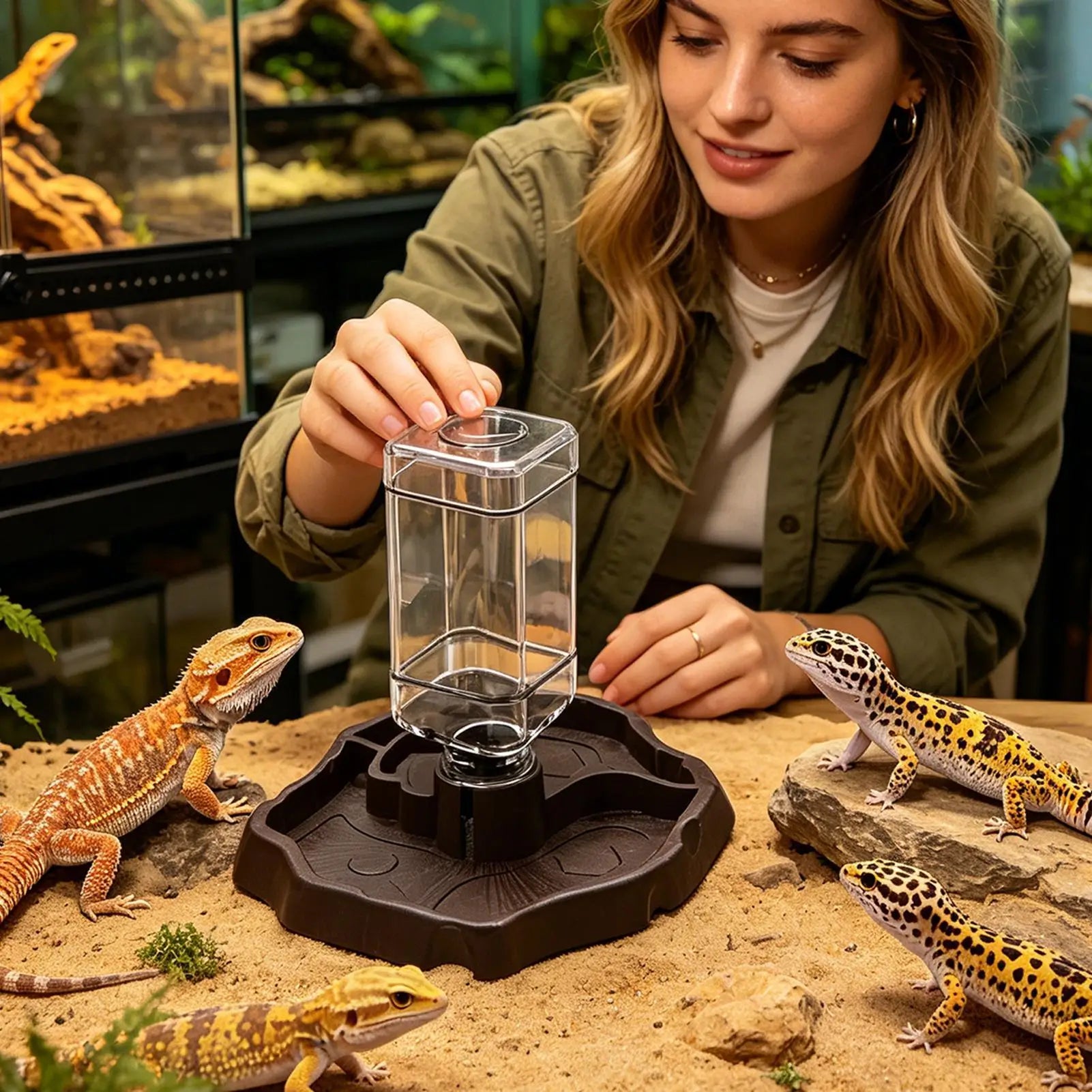 Reptile Water Feeder 1 Detachable Waterer Terrarium Tank Food Feeders Qme