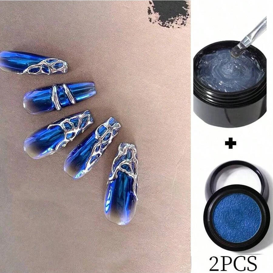 5 3D Clear Nail Gel Art Mirror Powder Create Metallic Qme blue