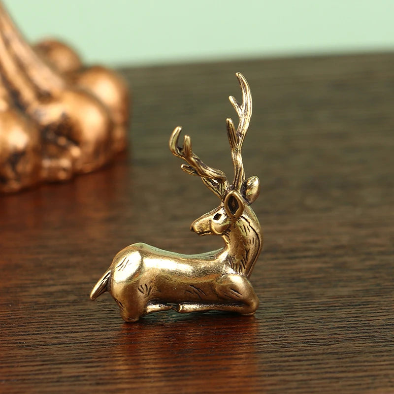 Mini Deer Statue Desktop Ornament Decors Retro Brass Christmas Elk Qme