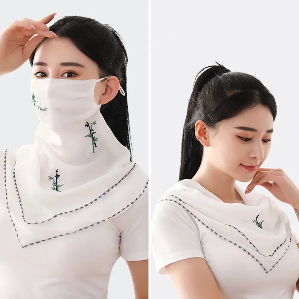 Neck Scarf Embroidered Scarf Sun UV Protection Unisex Hiking Fishing Ice Silk Mask Triangular Scarf Face Cover Sunscreen Veil Qme I
