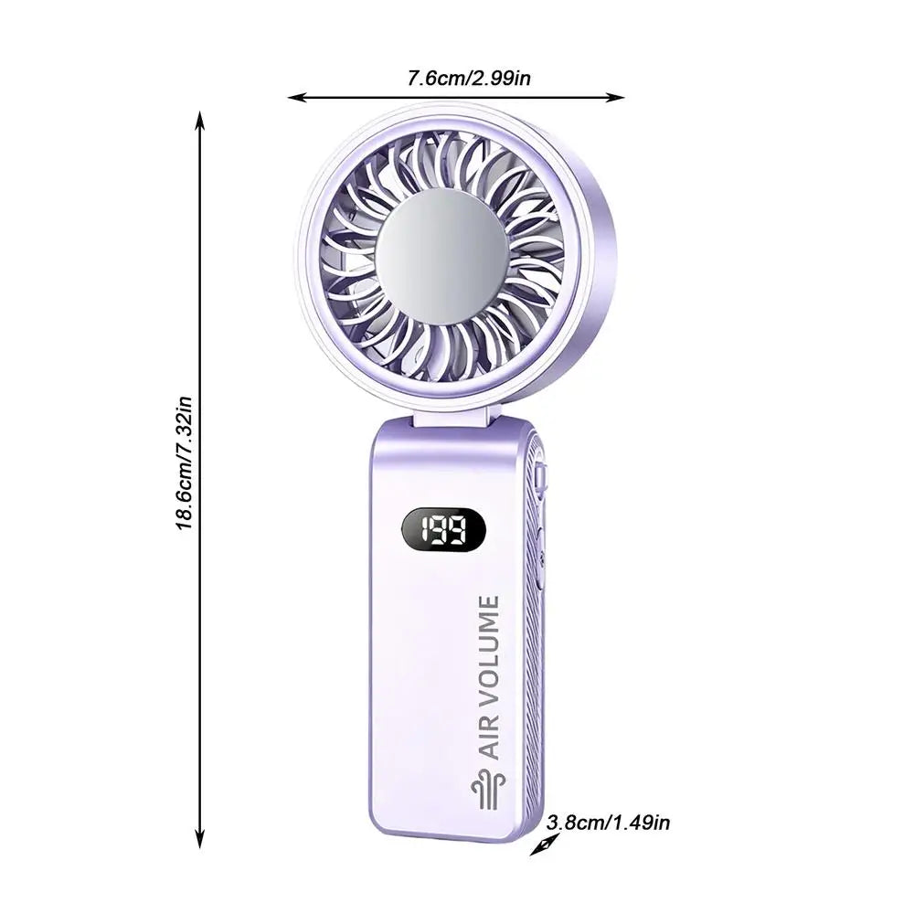 Mini Handheld Fan Rechargeable Foldable Cooling Airflow With LED Display Portable Fan For Cruise Trip Beach Camping Outdoor Qme B China Mainland