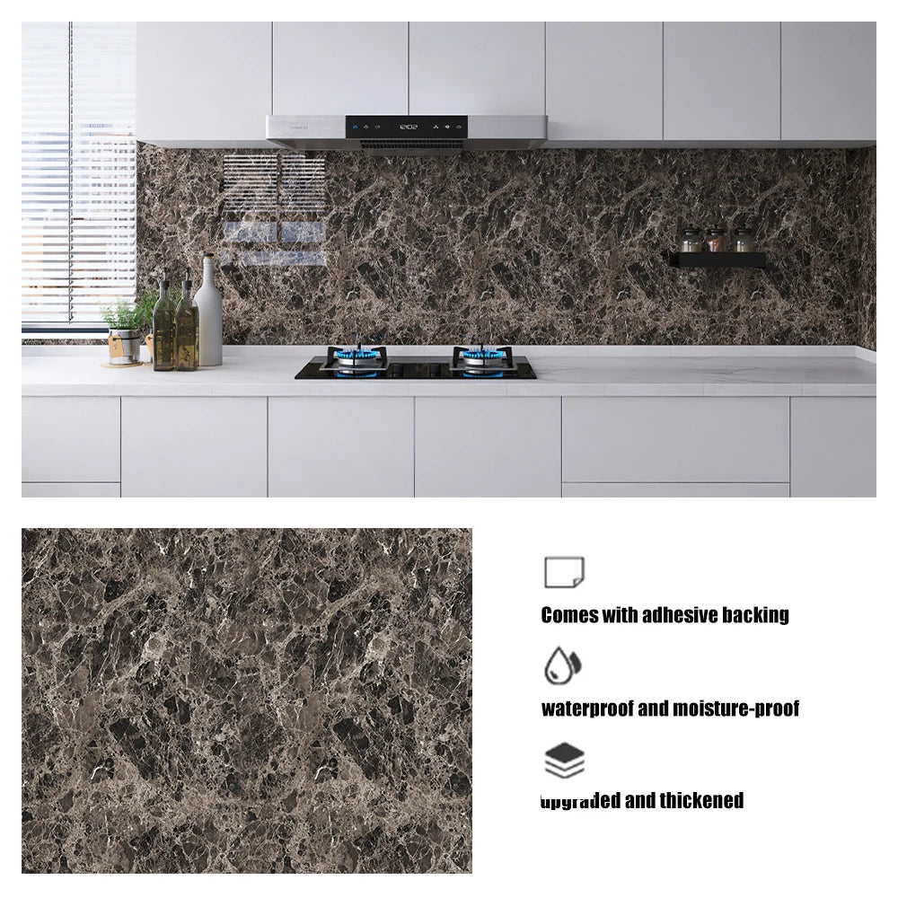 European Style Self Adhesive Wall Sticker Heat Resistant Moisture Proof Wallpaper Marble Pattern for Bedroom Living Room Kitchen Qme 9 40cmX20m