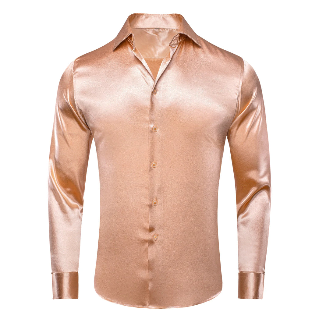 Hi-tie Plain Satin Silk Mens Dress Shirts Long Sleeve Suit Shirt Qme CY-1514 S