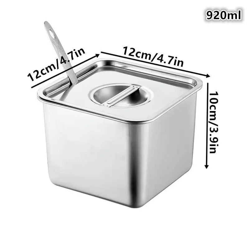 Stainless Steel Tank Box Cover Kitchen Oil Basin Square Barrel Qme 12cm