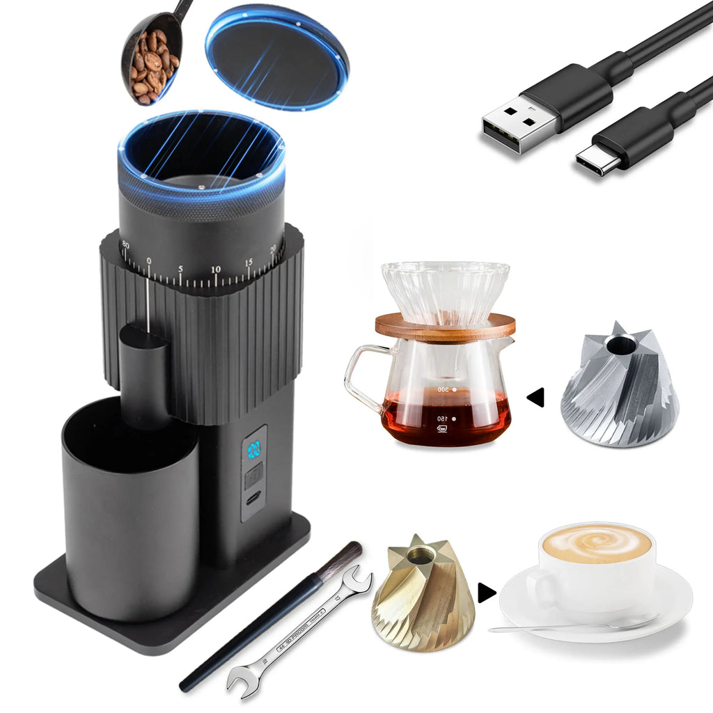 Portable Electric Coffee Grinder USB Rechargeable Bean Replaceable Qme