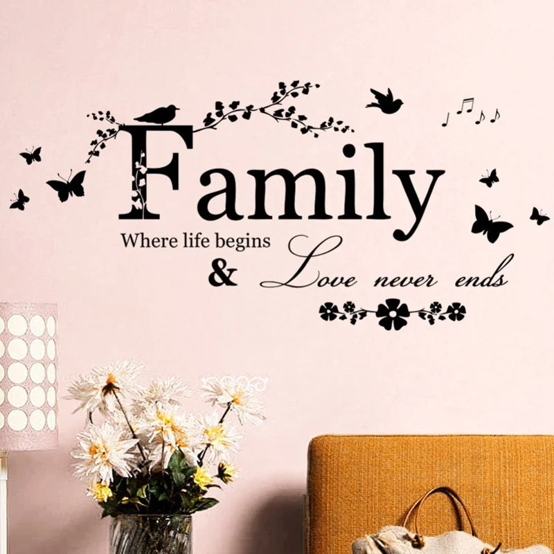 Family Love Never Ends Quote Vinyl Wall Decal Lettering Art Words Qme