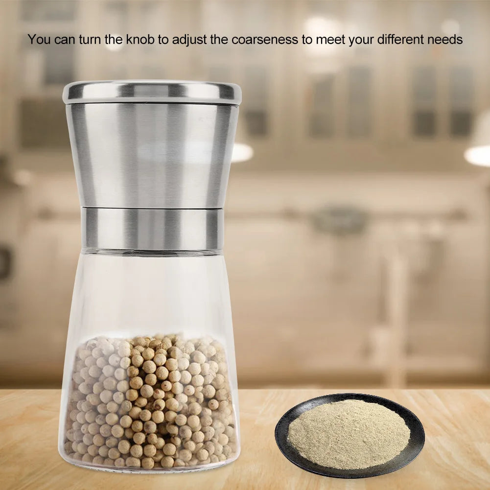 Stainless Steel Glass Manual Pepper Grinder Salt Pepper Mill Shaker for Kitchen Cooking Seasoning Tools Grinding Tool Qme