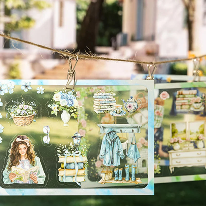 18 Sheets/Bag Manor Scenery Die-Cut Stickers Book for Scrapbook Journal DIY Planner Phone Case Notebook Decoration Craft Gift Qme