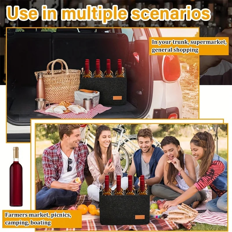 Portable Felt Wine Storage Box Reusable Glass Bottle Organizer Qme