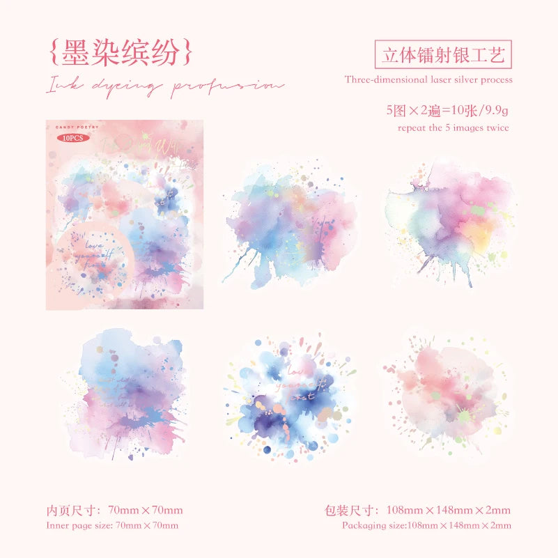 Watercolor spatter Sticker Pack Journaling School Accessories DIY Decorative Scrapbook Color Label Sticker Aesthetic Stationery Qme C