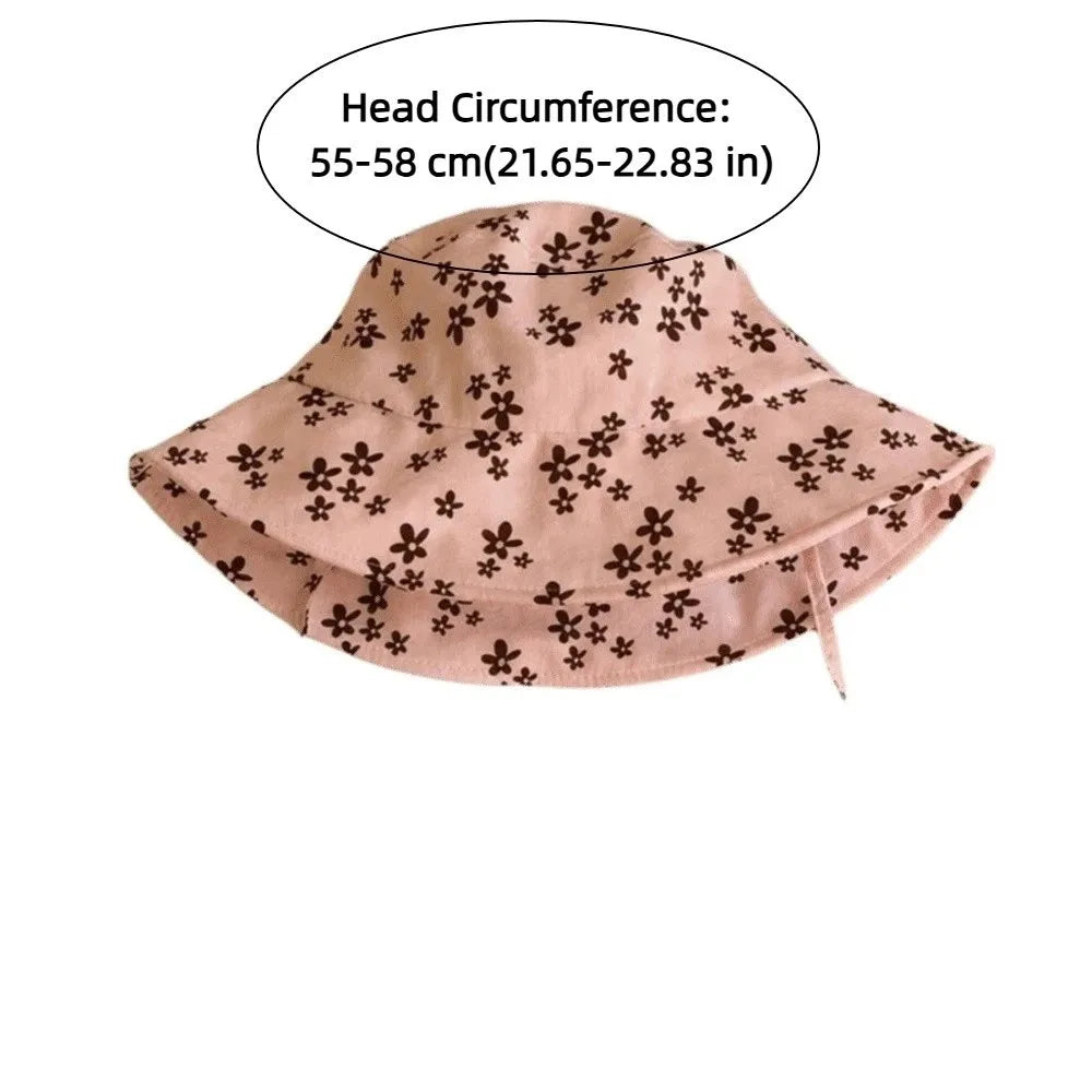 Cute Polyester Floral Print Bucket Hat Double Sided Adjustable Sun Hat Wide Brim Foldable Basin Cap Women Qme
