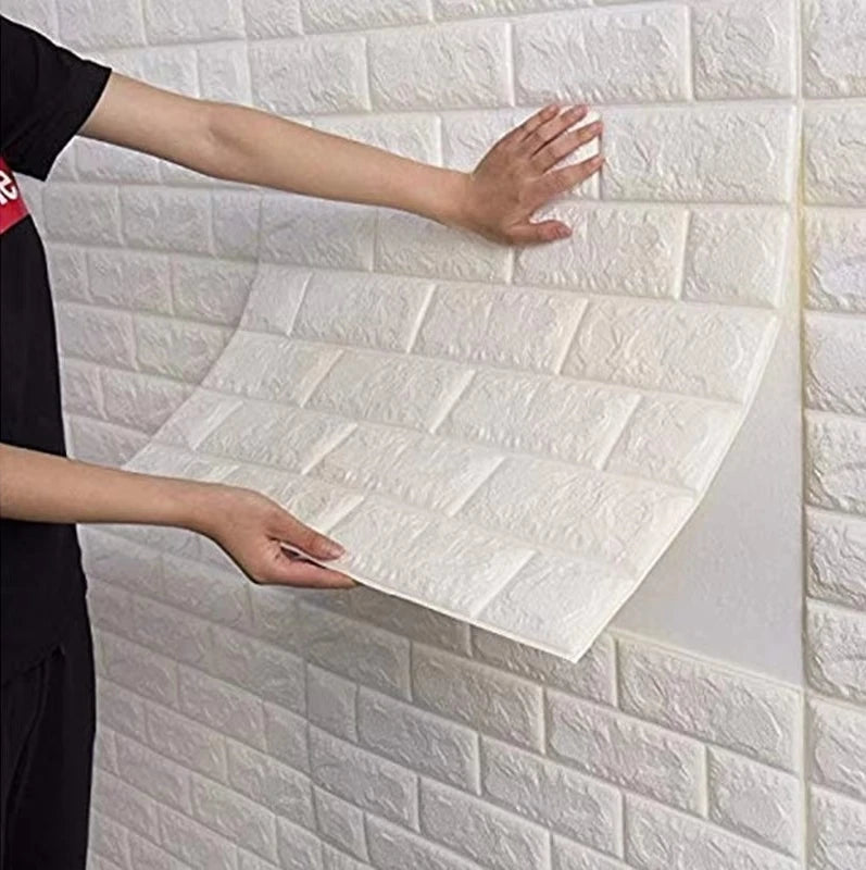 Waterproof Anti Stain Retro 3D Brick Wall Sticker 70cmx1m Self Adhesive Wallpaper Bedroom Living Indoor Household Wall Art Decor Qme