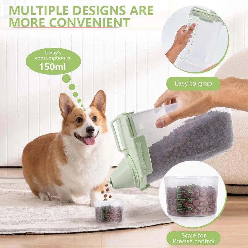 Pet food storage container with measuring cup, 2-liter cat and dog food storage container, suitable for small dogs and cats Qme
