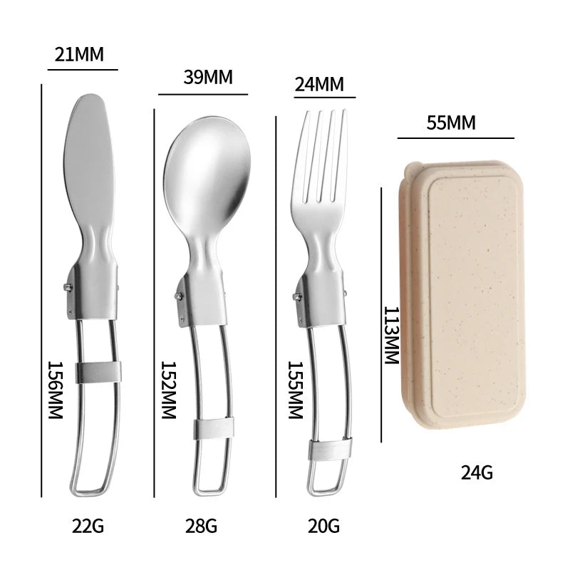 304 Stainless Steel Folding Cutlery Set Knife Fork Spoon Portable For Outdoor Picnics Camping Back To School Student Cutlery Box Qme 3pcs Khaki2